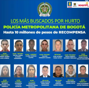 Este es el cartel de los más buscados por hurto en Bogotá, la recompensa es de 10 millones de pesos por cada uno